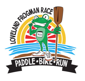 cartoon frog with paddle event logo
